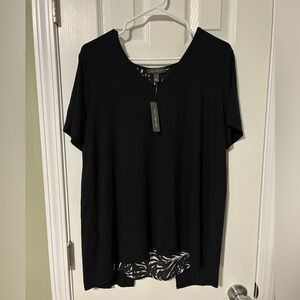 The Limited Black Short-Sleeve Layered Hem Top